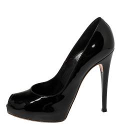Pre Owned Gianvito Rossi Black Patent Leather Peep Toe Pumps Size 39.5