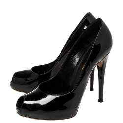 Pre Owned Gianvito Rossi Black Patent Leather Peep Toe Pumps Size 39.5