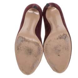 Pre Owned Gianvito Rossi Burgundy Suede Vamp Peep Toe Booties Size 40