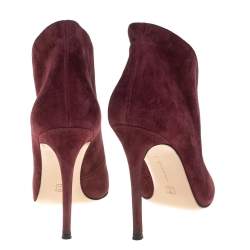 Pre Owned Gianvito Rossi Burgundy Suede Vamp Peep Toe Booties Size 40