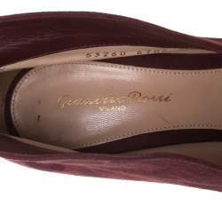 Pre Owned Gianvito Rossi Burgundy Suede Vamp Peep Toe Booties Size 40