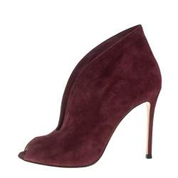 Pre Owned Gianvito Rossi Burgundy Suede Vamp Peep Toe Booties Size 40