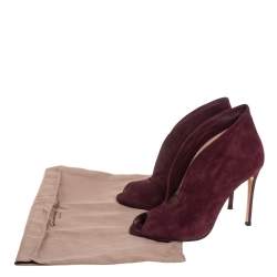 Pre Owned Gianvito Rossi Burgundy Suede Vamp Peep Toe Booties Size 40