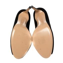 Pre Owned Gianvito Rossi Black Suede Vamp Peep Toe Booties Size 41.5