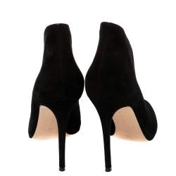 Pre Owned Gianvito Rossi Black Suede Vamp Peep Toe Booties Size 41.5