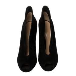 Pre Owned Gianvito Rossi Black Suede Vamp Peep Toe Booties Size 41.5