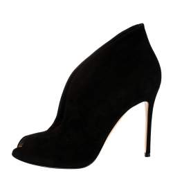 Pre Owned Gianvito Rossi Black Suede Vamp Peep Toe Booties Size 41.5