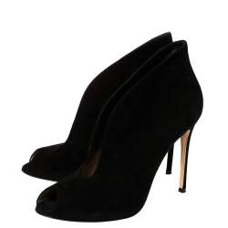 Pre Owned Gianvito Rossi Black Suede Vamp Peep Toe Booties Size 41.5