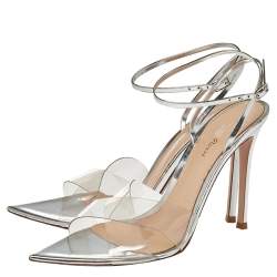 Pre Owned Giavanto Rossi Metallic Silver Leather And PVC Plexi Stark Sandals Size 39