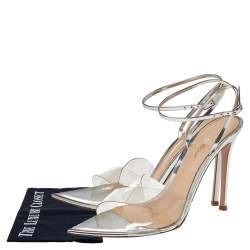 Pre Owned Giavanto Rossi Metallic Silver Leather And PVC Plexi Stark Sandals Size 39