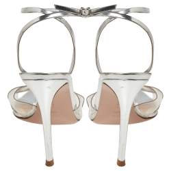 Pre Owned Giavanto Rossi Metallic Silver Leather And PVC Plexi Stark Sandals Size 39