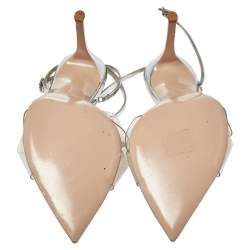 Pre Owned Giavanto Rossi Metallic Silver Leather And PVC Plexi Stark Sandals Size 39