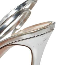 Pre Owned Giavanto Rossi Metallic Silver Leather And PVC Plexi Stark Sandals Size 39
