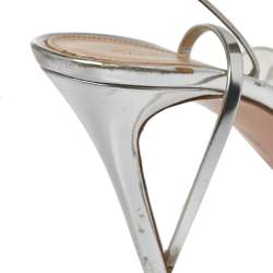 Pre Owned Giavanto Rossi Metallic Silver Leather And PVC Plexi Stark Sandals Size 39