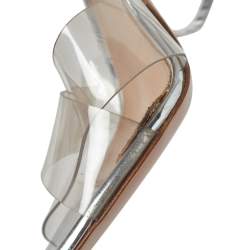 Pre Owned Giavanto Rossi Metallic Silver Leather And PVC Plexi Stark Sandals Size 39