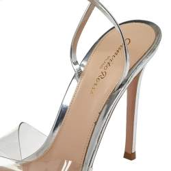Pre Owned Giavanto Rossi Metallic Silver Leather And PVC Plexi Stark Sandals Size 39