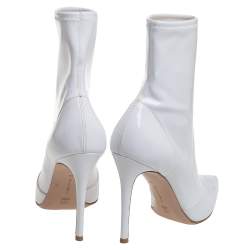 Pre Owned Gianvito Rossi White Vinyl Pointed Toe Booties Size 39