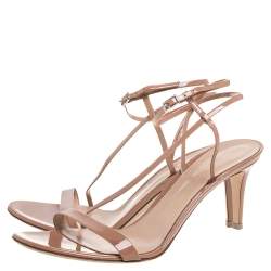Gianvito Rossi Beige Patent Leather Ankle Strap Sandals Size 41