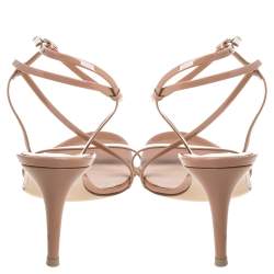 Gianvito Rossi Beige Patent Leather Ankle Strap Sandals Size 41