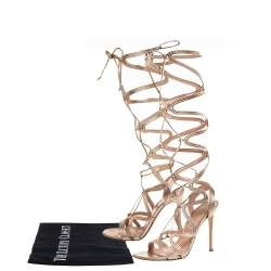 Pre Owned Gianvito Rossi Metallic Gold Leather Medusa Zig Zag Gladiator Sandals Size 37