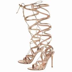 Pre Owned Gianvito Rossi Metallic Gold Leather Medusa Zig Zag Gladiator Sandals Size 37