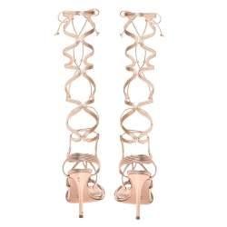 Pre Owned Gianvito Rossi Metallic Gold Leather Medusa Zig Zag Gladiator Sandals Size 37