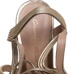 Pre Owned Gianvito Rossi Metallic Gold Leather Medusa Zig Zag Gladiator Sandals Size 37