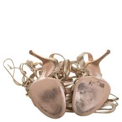 Pre Owned Gianvito Rossi Metallic Gold Leather Medusa Zig Zag Gladiator Sandals Size 37