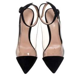 Pre Owned Gianvito Rossi Black Suede And PVC Anise  Cap-Toe Pumps Size 39