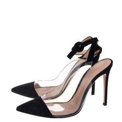 Pre Owned Gianvito Rossi Black Suede And PVC Anise  Cap-Toe Pumps Size 39