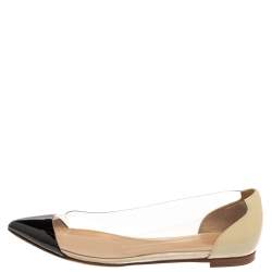 Pre Owned Gianvito Rossi Black/Off White Leather And PVC Plexi Pointed Toe Flats Size 35