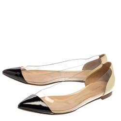 Pre Owned Gianvito Rossi Black/Off White Leather And PVC Plexi Pointed Toe Flats Size 35