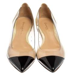 Pre Owned Gianvito Rossi Black/Off White Leather And PVC Plexi Pointed Toe Flats Size 35