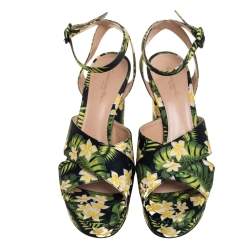 Pre Owned Gianvito Rossi Multicolor Printed Floral Satin Cross Strap Platform Sandals Size 39