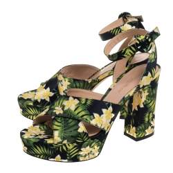 Pre Owned Gianvito Rossi Multicolor Printed Floral Satin Cross Strap Platform Sandals Size 39