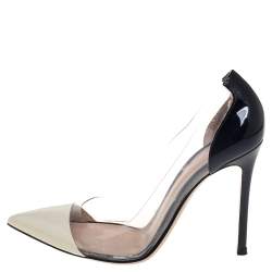 Pre Owned Gianvito Rossi Black/Cream Patent Leather And PVC Plexi  Pumps Size 37