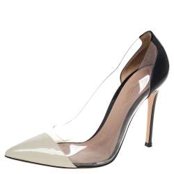 Pre Owned Gianvito Rossi Black/Cream Patent Leather And PVC Plexi  Pumps Size 37