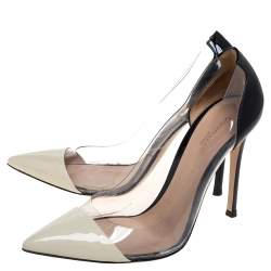 Pre Owned Gianvito Rossi Black/Cream Patent Leather And PVC Plexi  Pumps Size 37