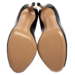 Pre Owned Gianvito Rossi Black Leather Vamp Peep Toe Booties Size 39.5