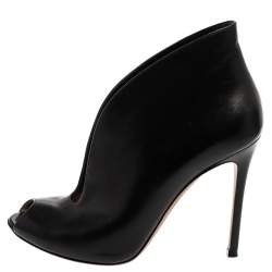 Pre Owned Gianvito Rossi Black Leather Vamp Peep Toe Booties Size 39.5