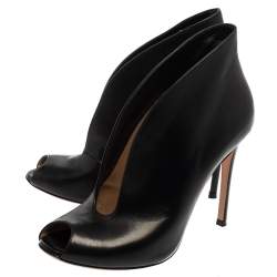 Pre Owned Gianvito Rossi Black Leather Vamp Peep Toe Booties Size 39.5