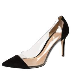 Pre Owned Gianvito Rossi Black Suede and PVC Plexi Pointed Toe Pumps Size 41