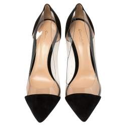 Pre Owned Gianvito Rossi Black Suede and PVC Plexi Pointed Toe Pumps Size 41