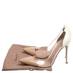 Pre Owned Gianvito Rossi Beige/White Patent Leather and PVC Plexi Pointed Toe Pumps Size 40