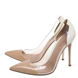 Pre Owned Gianvito Rossi Beige/White Patent Leather and PVC Plexi Pointed Toe Pumps Size 40