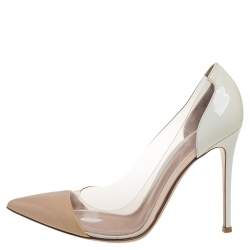 Pre Owned Gianvito Rossi Beige/White Patent Leather and PVC Plexi Pointed Toe Pumps Size 40