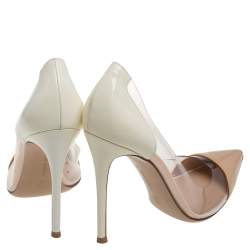 Pre Owned Gianvito Rossi Beige/White Patent Leather and PVC Plexi Pointed Toe Pumps Size 40