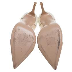 Pre Owned Gianvito Rossi Beige/White Patent Leather and PVC Plexi Pointed Toe Pumps Size 40