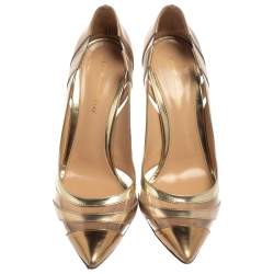 Gianvito Rossi Gold Leather PVC Slip On Pointed Toe Pumps Size 40