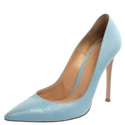Pre Owned Gianvito Rossi Blue Leather Pointed Toe Pumps Size 40